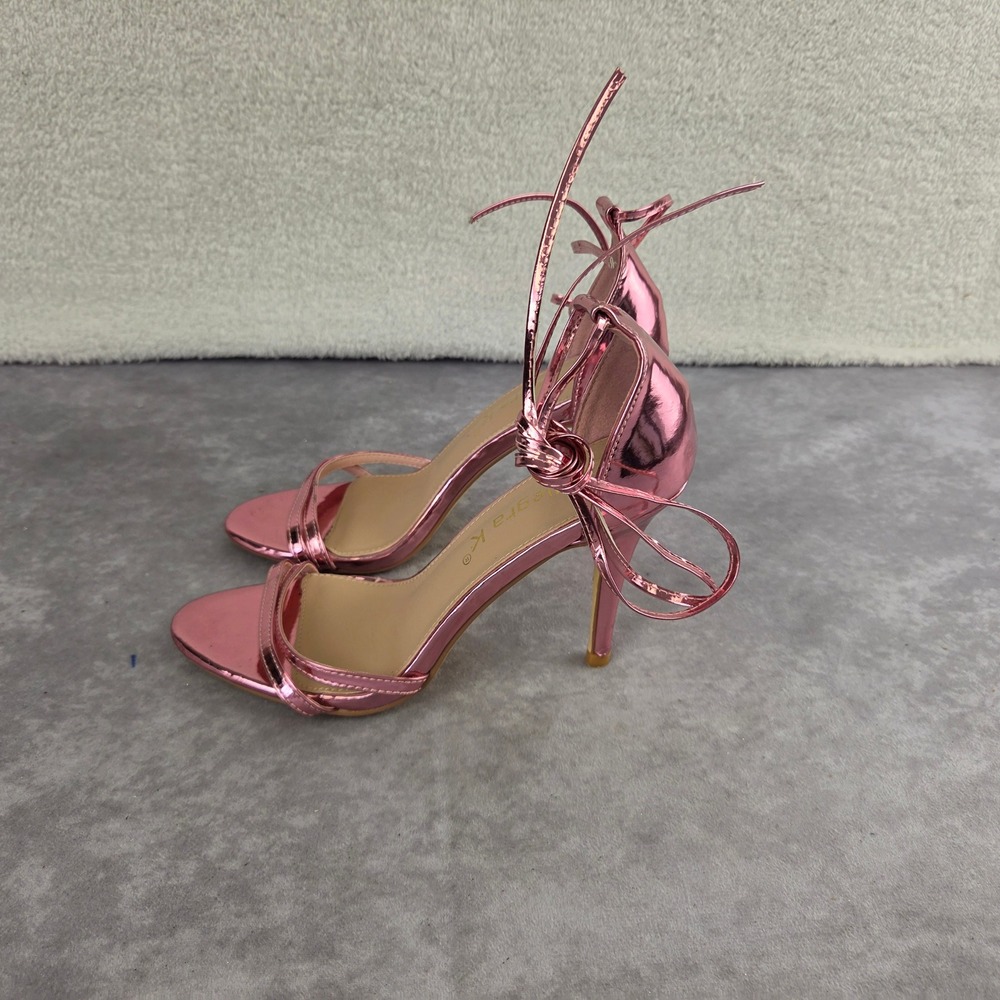Allegra K Womens Metallic Pink Lace Up Stiletto Sandals High Heels Size 7.5